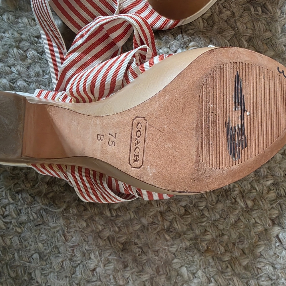 COACH size 7 1/2 Kimi orange/white ribbon strappy sandals worn once Vintage! - Picture 5 of 9